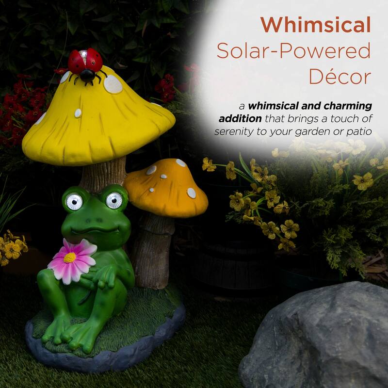 Solar Frog Relaxing Under Mushrooms Statue