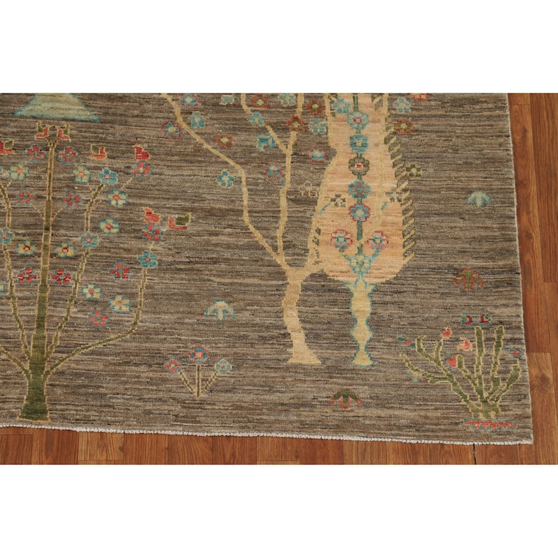Hand Knotted Oriental 100% Wool Carpet Transitional Floral Brown Oushak Area Rug - 8' 11'' X 6' 1''