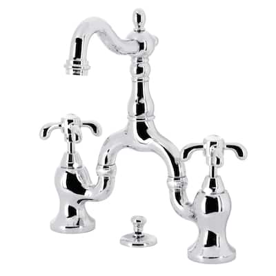 French Country Bridge Bathroom Faucet with Brass Pop-Up