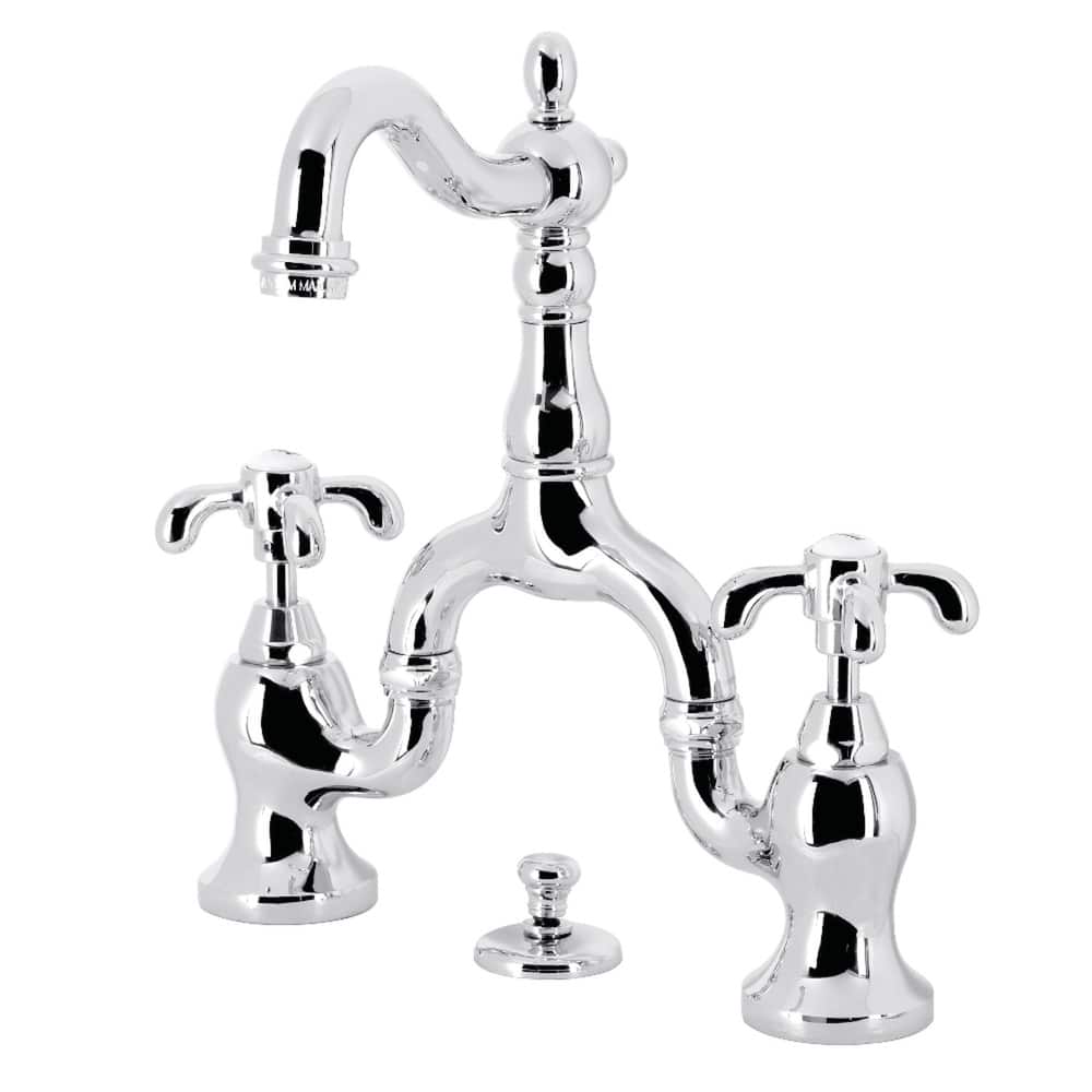 French Country Bridge Bathroom Faucet with Brass Pop-Up