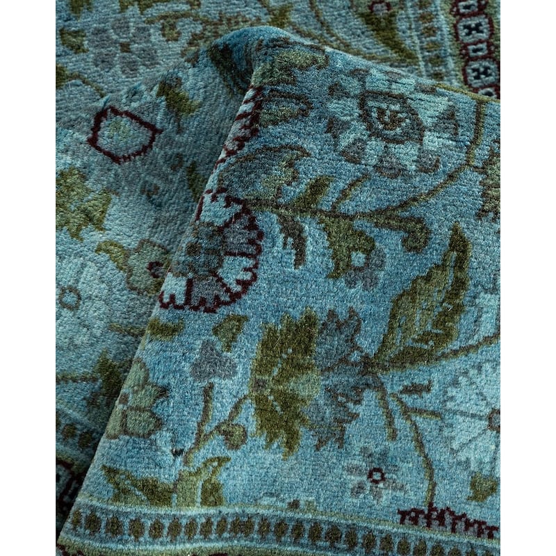 Overton Hand Knotted Wool Vintage Inspired Modern Contemporary Overdyed Blue Runner Rug - 2' 7" x 10' 1"