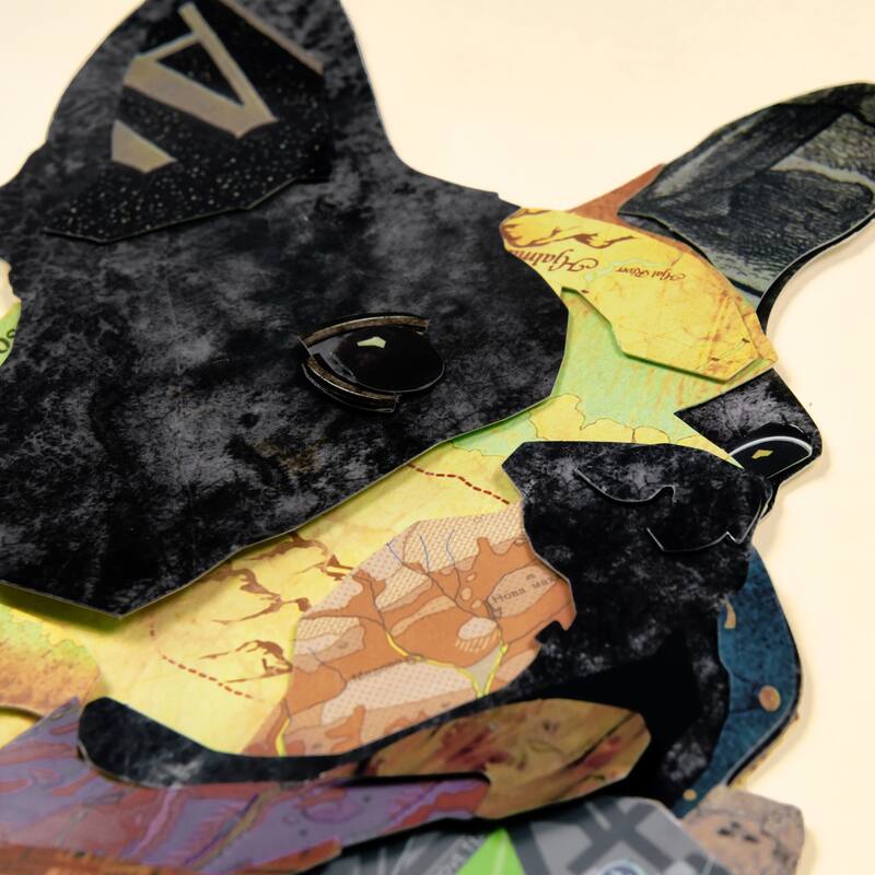 Empire Art "Boston Terrier Closeup" Alex Zeng's dimensional collage, under glass & a black shadow box frame