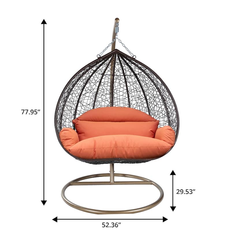 2-Person Egg Swing Chair in Brown Stainless Steel 2-Seater Porch Swing with Stand for Outdoor and Indoor - 77.95" Height
