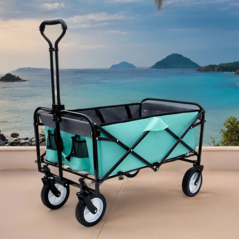 360lb Foldable Wagon w/ Straps & 3 Bags, Heavy Duty Beach Utility Cart