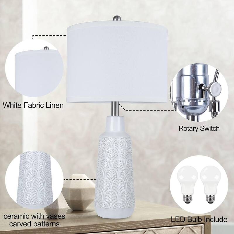 Set of 2 Table Lamps with 3 Color Temperature, 25.5" Tall Farmhouse Ceramic Lamp with Vase Design Nightstand Lamp