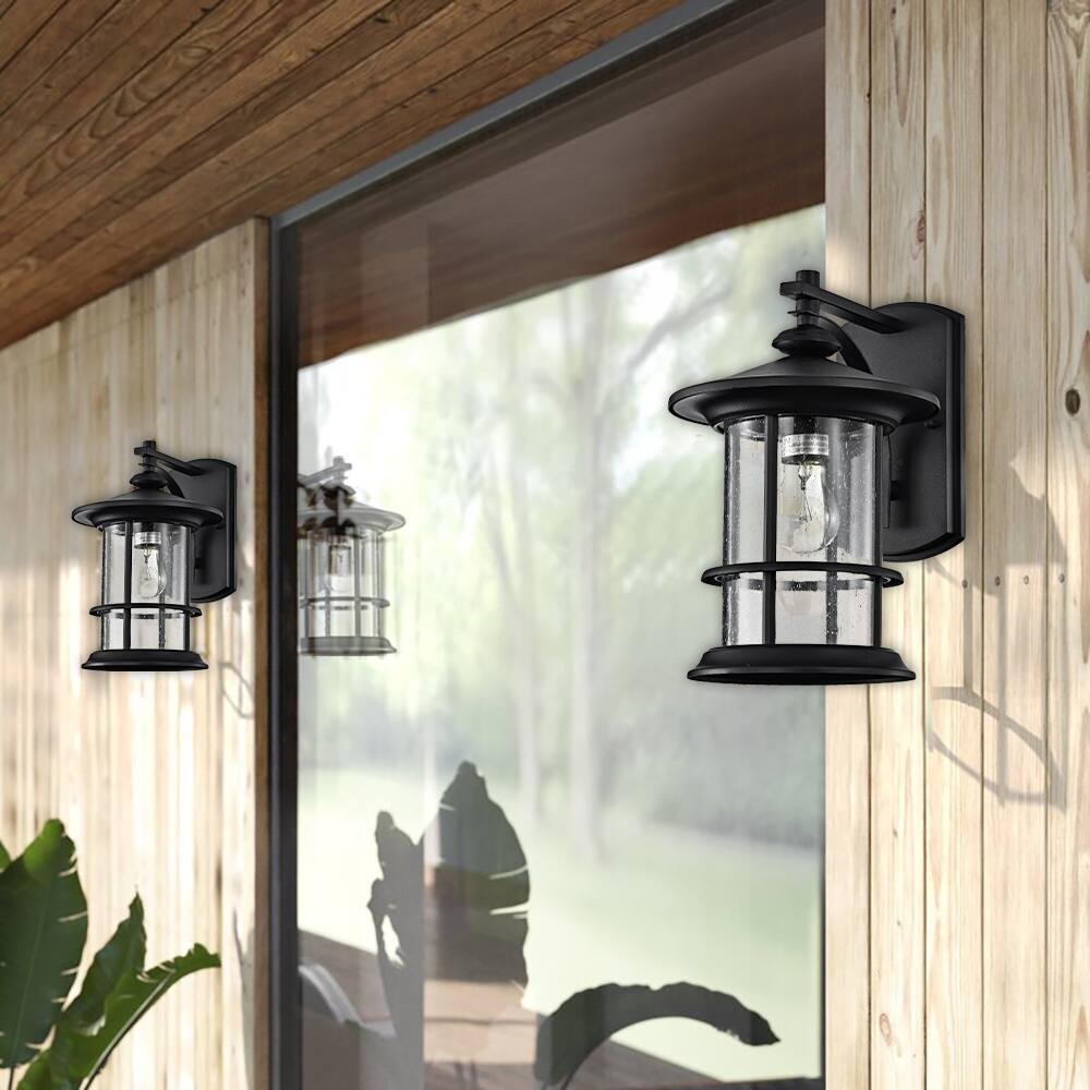 Outdoor Wall Lantern Sconce Porch Light With Clear Seedy Glass On