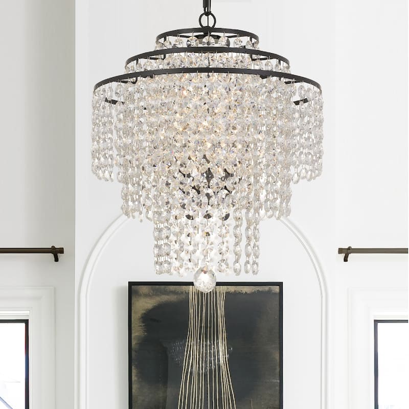 Arielle Crystal 18" wide Bronze Chandelier - 18'' W x 20.36'' H