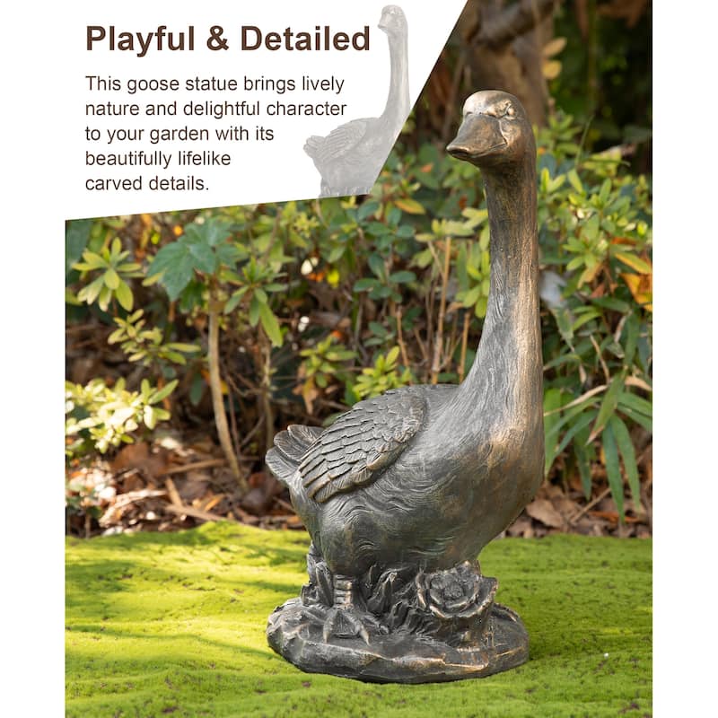 Glitzhome 20"H MGO Faux Bronze / White Goose Garden Statue