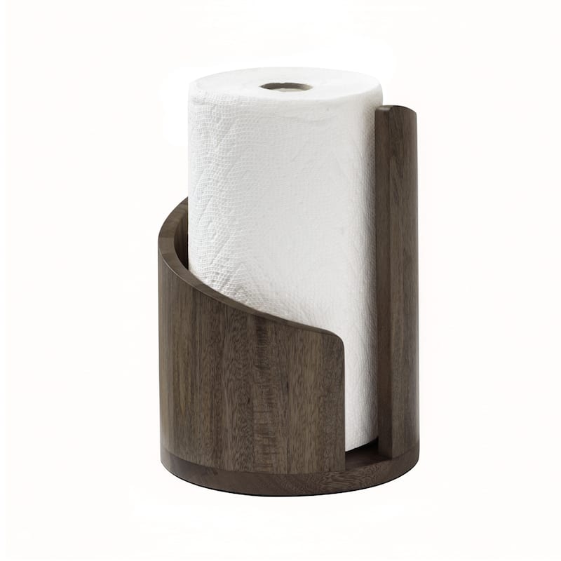 Jani Wooden Paper Towel Holder Stand with Mango Wood Base and Metal Rod - Durable Countertop Kitchen Organizer for Roll Storage