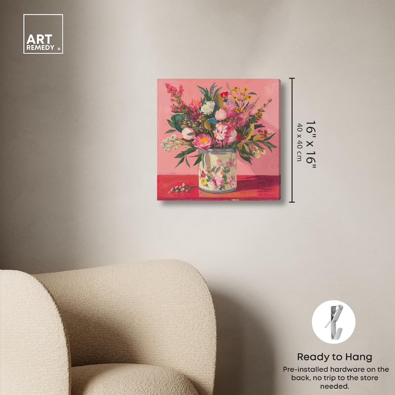 Pink Floral Tin Canvas by Art Remedy, Gallery Wrapped