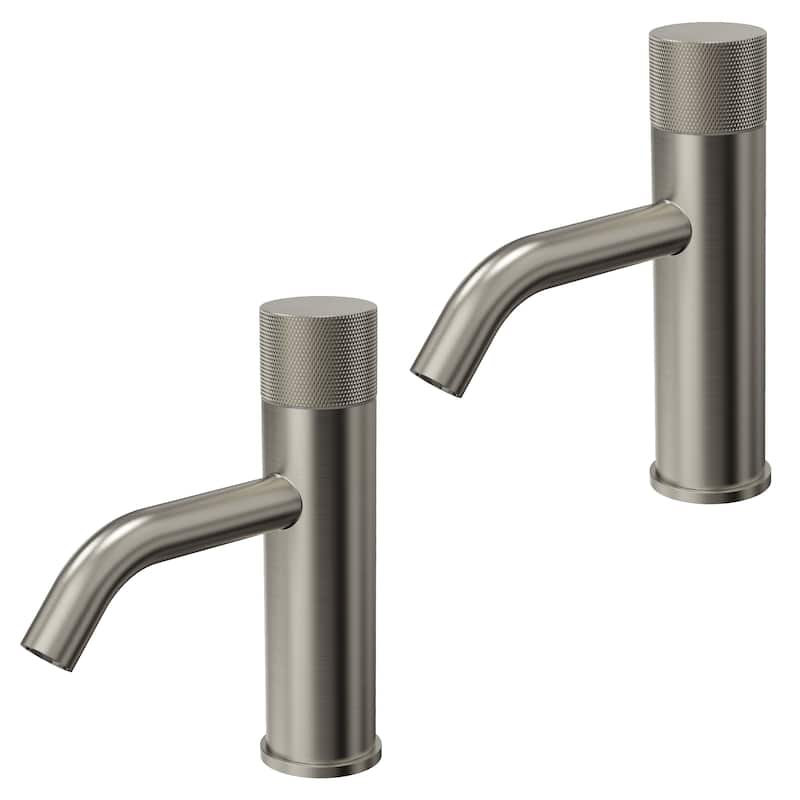 GRANDJOY 2-Pack Low-Arc Single Handle Vessel Sink Faucets with Pop-Up Drain, Modern Bathroom Design - Brushed Nickel