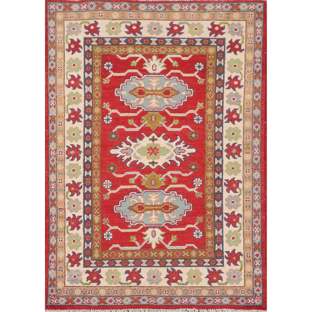 Traditional Red Kazak Accent Rug Hand-Knotted Oriental Wool Carpet - 2'9" x 4'2"