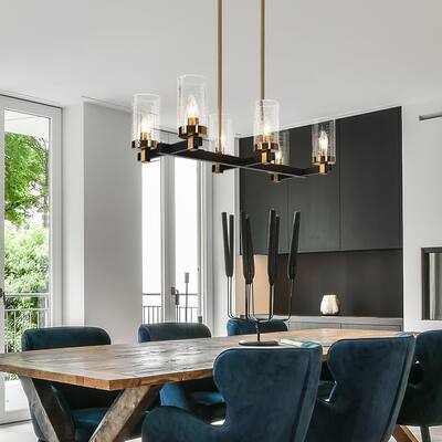 Yilia Modern Farmhouse 6-Light Black Gold Chandelier Linear Island Lights for Dining Room
