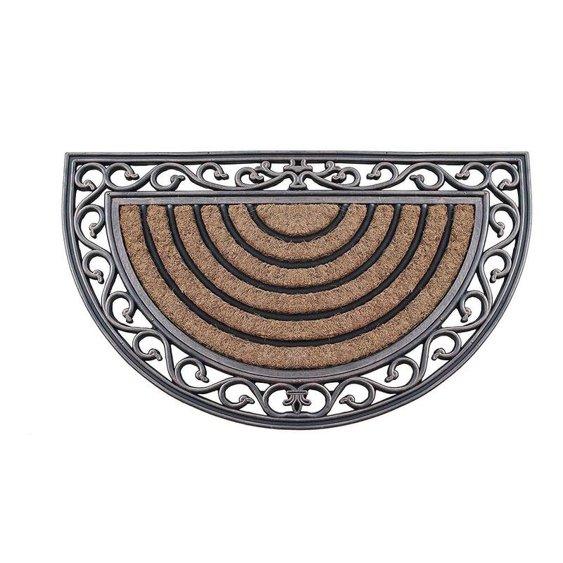 A1HC Hand-Crafted Elegant 18" x 30" Rubber Coir Door Mat - Half-Round Bronze