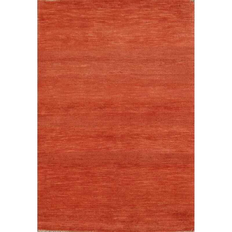 Contemporary Orange Gabbeh Oriental Accent Rug Handmade Wool Carpet - 2'10" x 4'1"