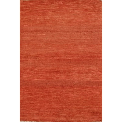 Contemporary Orange Gabbeh Oriental Accent Rug Handmade Wool Carpet - 2'10" x 4'1"