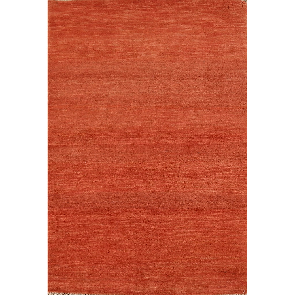 Contemporary Orange Gabbeh Oriental Accent Rug Handmade Wool Carpet - 2'10" x 4'1"