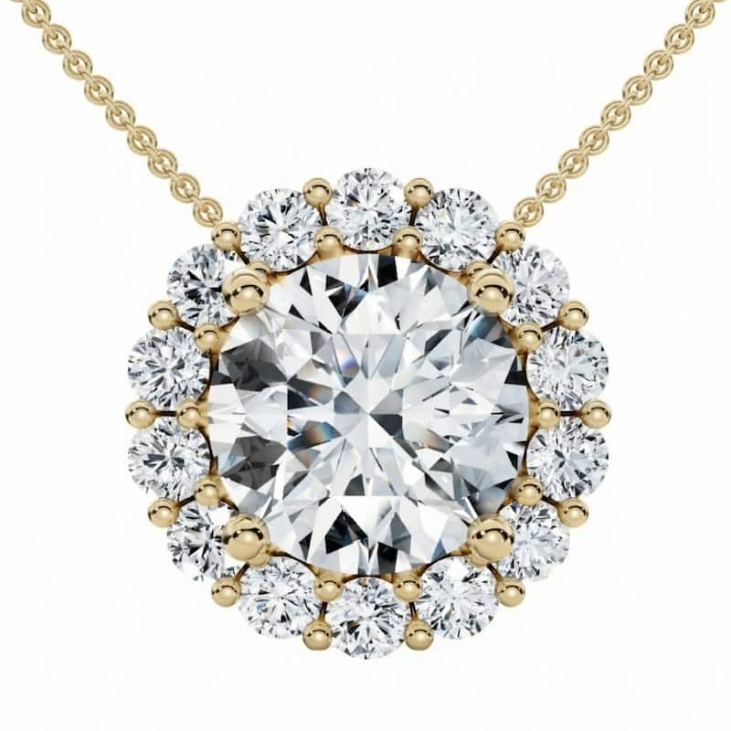 Bliss Diamond Certified 3 1/2Ct Halo Diamond Pendant Lab Grown Gold Women's Necklace - Yellow