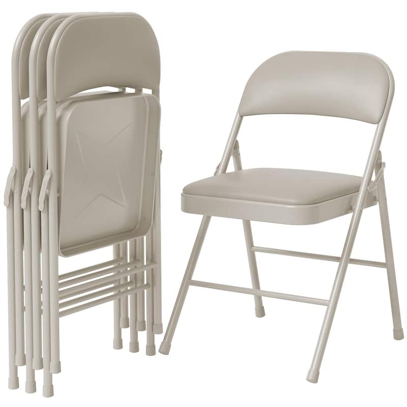4pcs Folding Chairs With Padded Cushion and Back, Hold Up to 350 Pounds - Beige