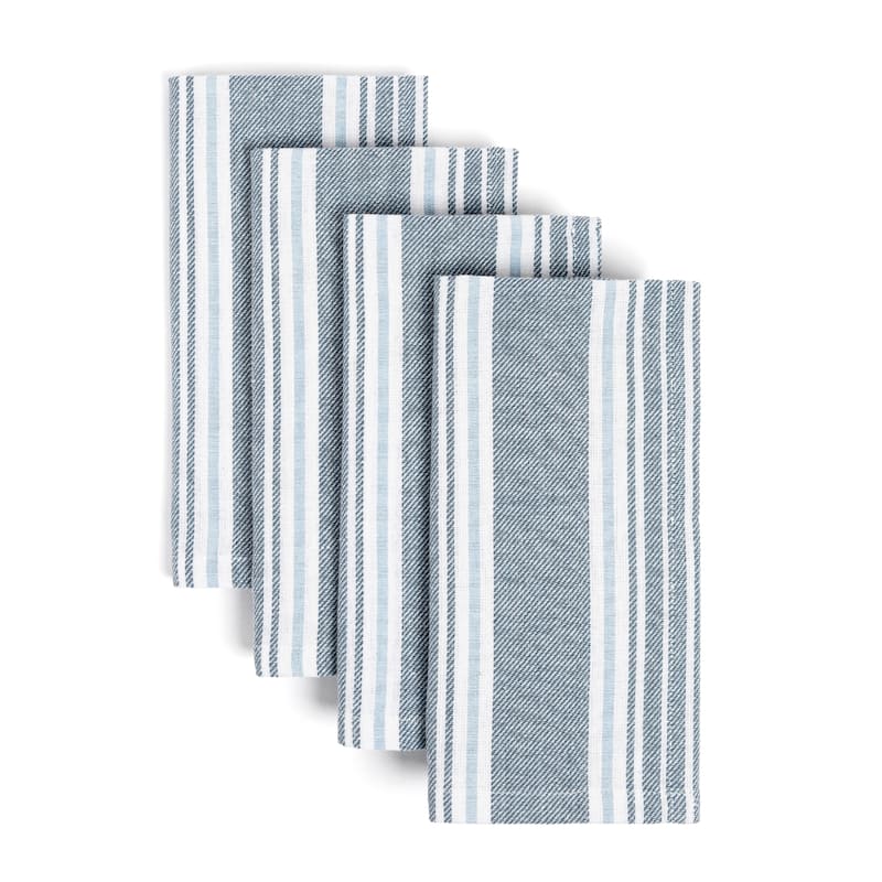 Over&back 100% Cotton Woven Striped Cloth Napkins - Machine Washable - Set of 4 - Blue