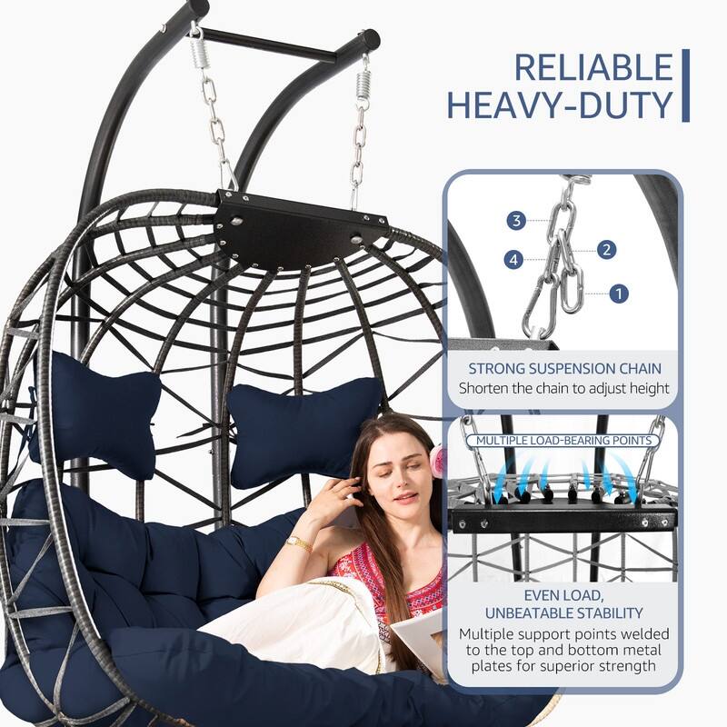 FINCATI Outdoor Oversized Double Egg Chair Swing, 700 lbs Double Egg Chair Outdoor, 2 Person Egg Chair Swing, Hanging Egg Chair