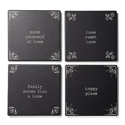 Happy Place Set Of 4 Ceramic Coasters 4.25''D - 4.25 in. diameter