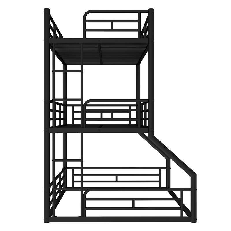 Twin over Twin over Full Triple Bunk Bed - Metal Frame with Safety Guardrails & Noise-Reduced Design