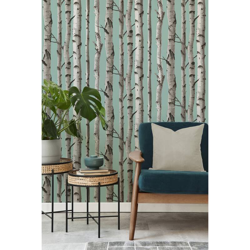 Fine Decor Chester Aqua Birch Trees Wallpaper
