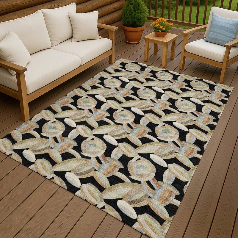 Machine Washable Indoor/ Outdoor Modern Heli Chantille Rug - Black - 3' x 5'