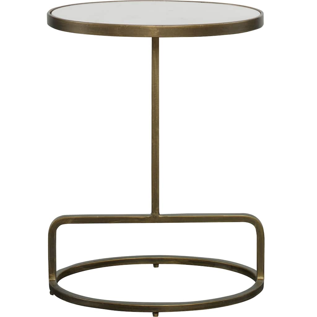 23" White and Brown Modern Style Oval Accent Table with Marble Top