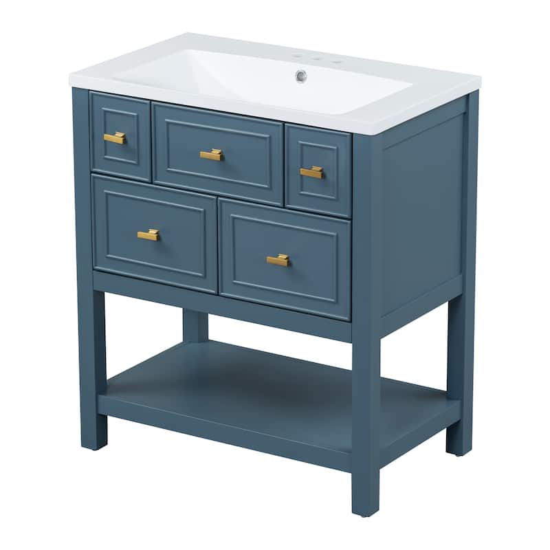 Bathroom Storage Cabinet with Resin Sink Combo,with 5 Drawers
