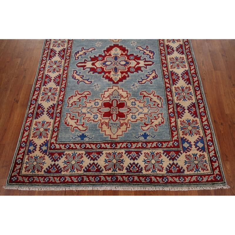 Light Blue Kazak Rug Hand-Knotted Traditional Wool Carpet - 3'11" x 6'0"