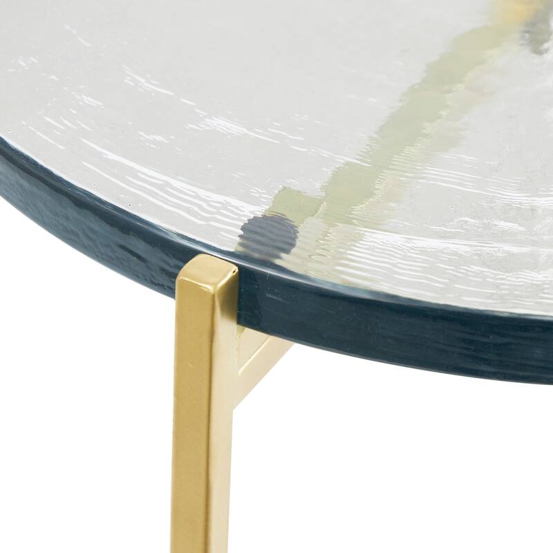 Gold or Black Metal X-Shaped Side End Accent Table with Textured Glass Tabletop