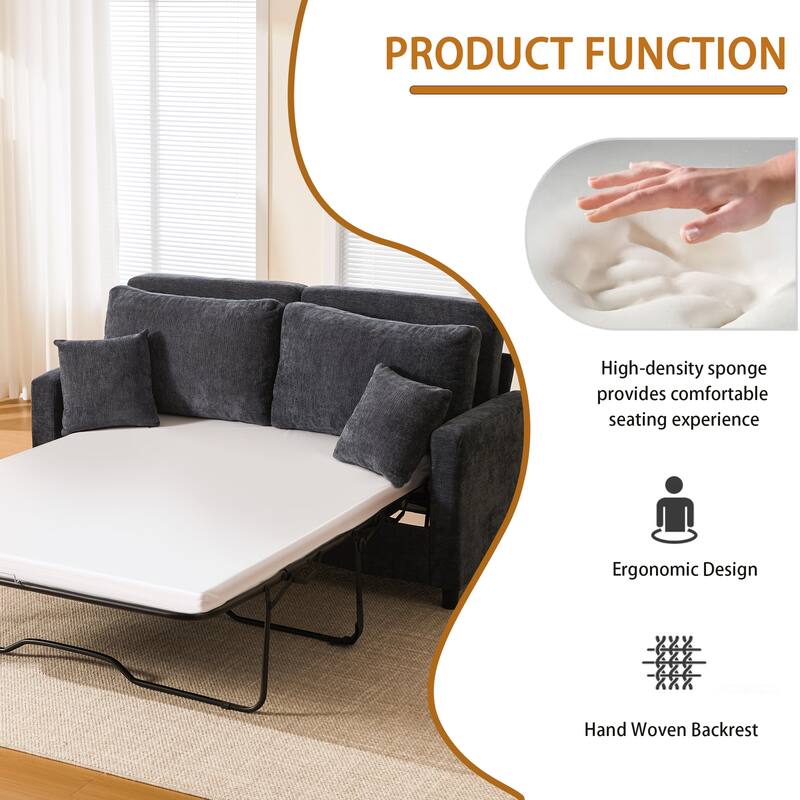 Sleeper Sofa Bed, Pull Out Couch with Mattress, 81.5" 2 Seater Upholstery Sectional Couches, Modern Linen Convertible Sofa