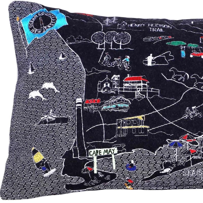 HomeRoots 25" Black Jersey Shore Nighttime Skyline Lumbar Decorative Pillow