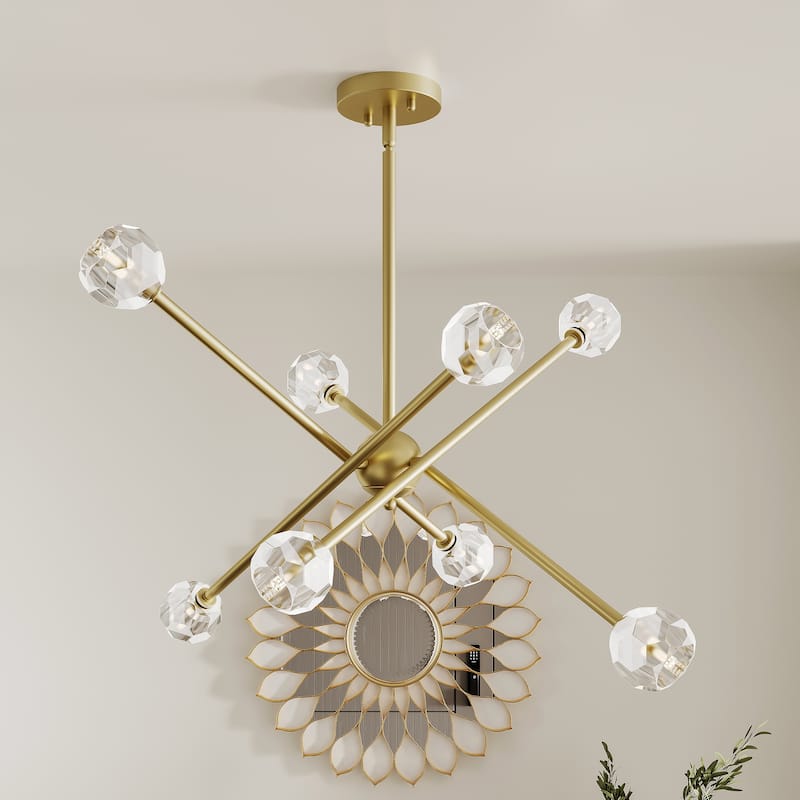 Acroma 8-light Modern Transitional Sputnik Gold Chandelier with Art Glass - 25.25 inches