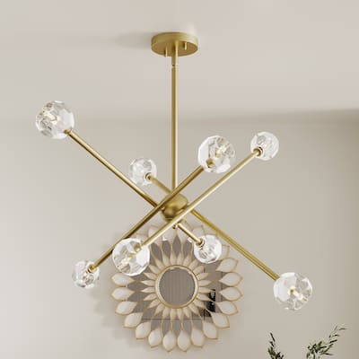Acroma 8-light Modern Transitional Sputnik Gold Chandelier with Art Glass - 25.25 inches