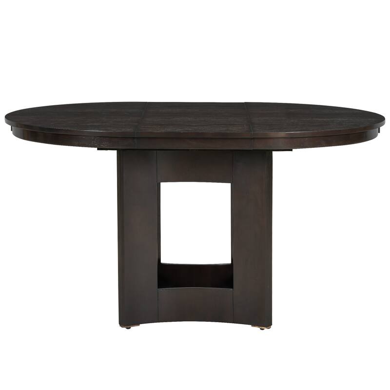 Extendable Round Dining Table Set for 4, 5-Piece Kitchen Table Set with 4 Upholstered Chairs and 16inch Removable Leaf