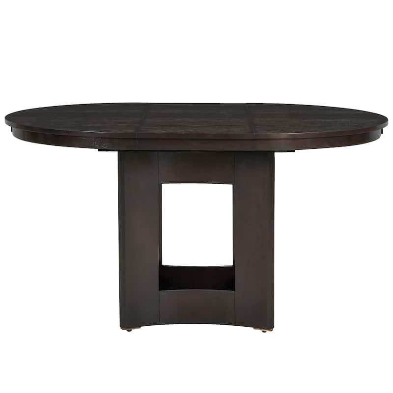 Farmhouse 5-Piece Extendable Round Dining Table Set with 4 Upholstered Chairs for Compact Living Spaces