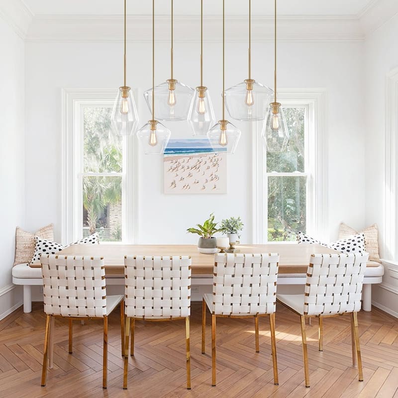7-Light Cluster Geometric Glass Shade Kitchen Island Pendant - Brass