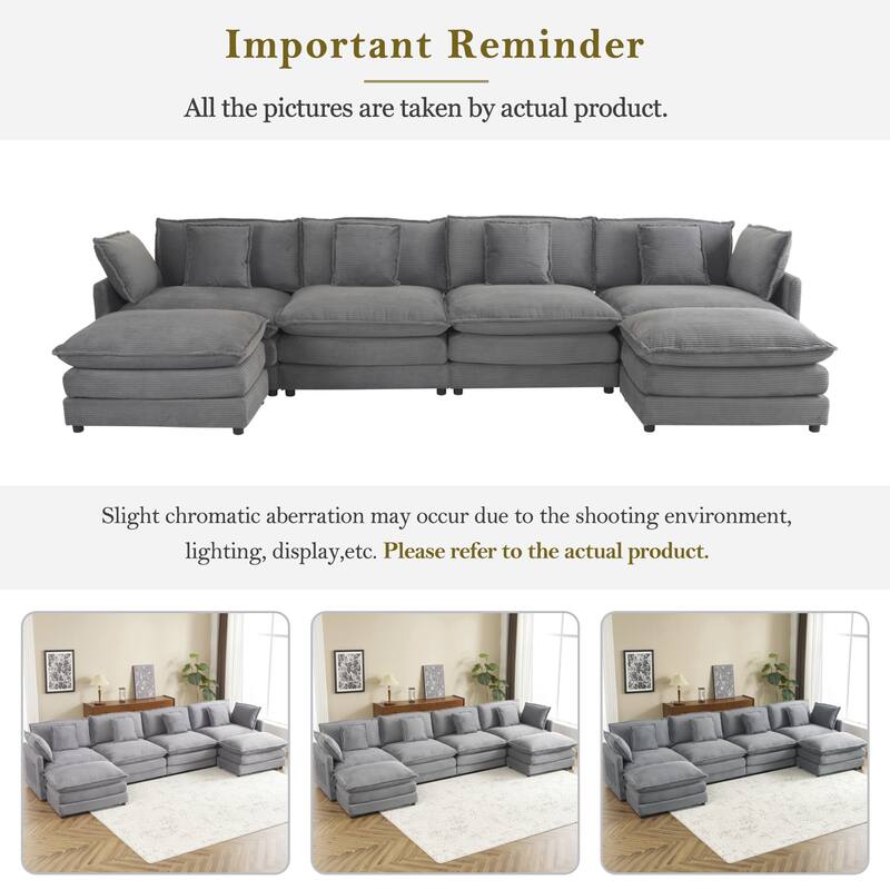 Modern Sofa Modular Sofa Couch Upholstered Corduroy L-Shape Sectional Sofa with Side Storage Pockets for Living Room
