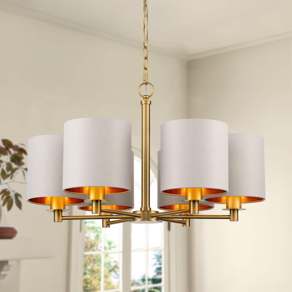 Modern Chandelier Dining Room Pendant Light Fixture Drum Fabric Shade