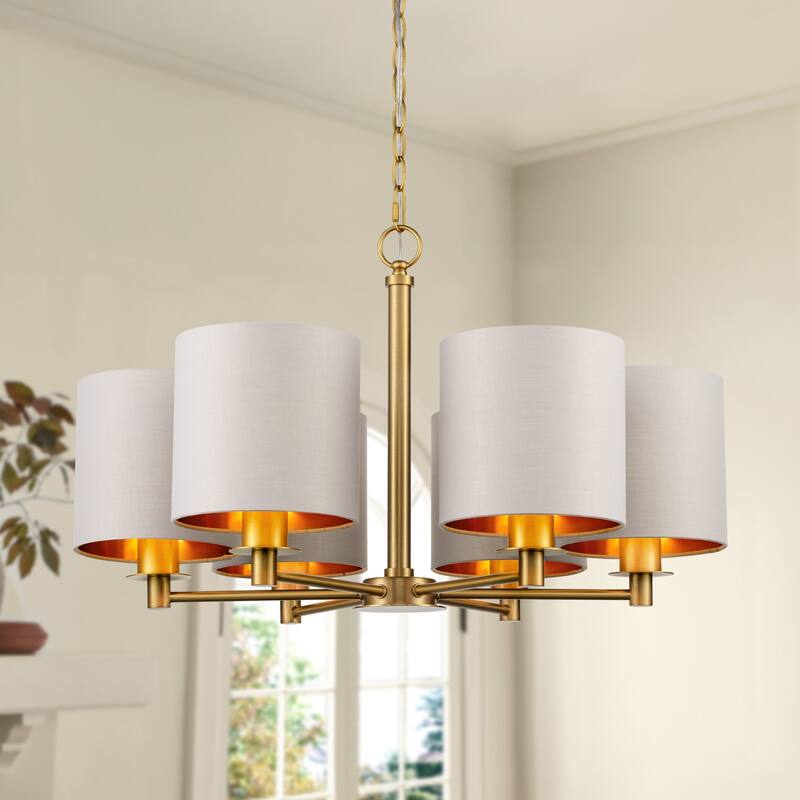 Modern Chandelier Dining Room Pendant Light Fixture Drum Fabric Shade