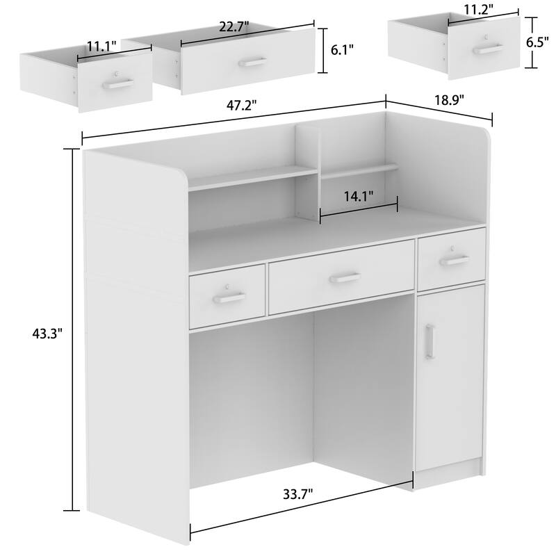 Timechee Reception Desk Counter with Lockable Drawers, Black