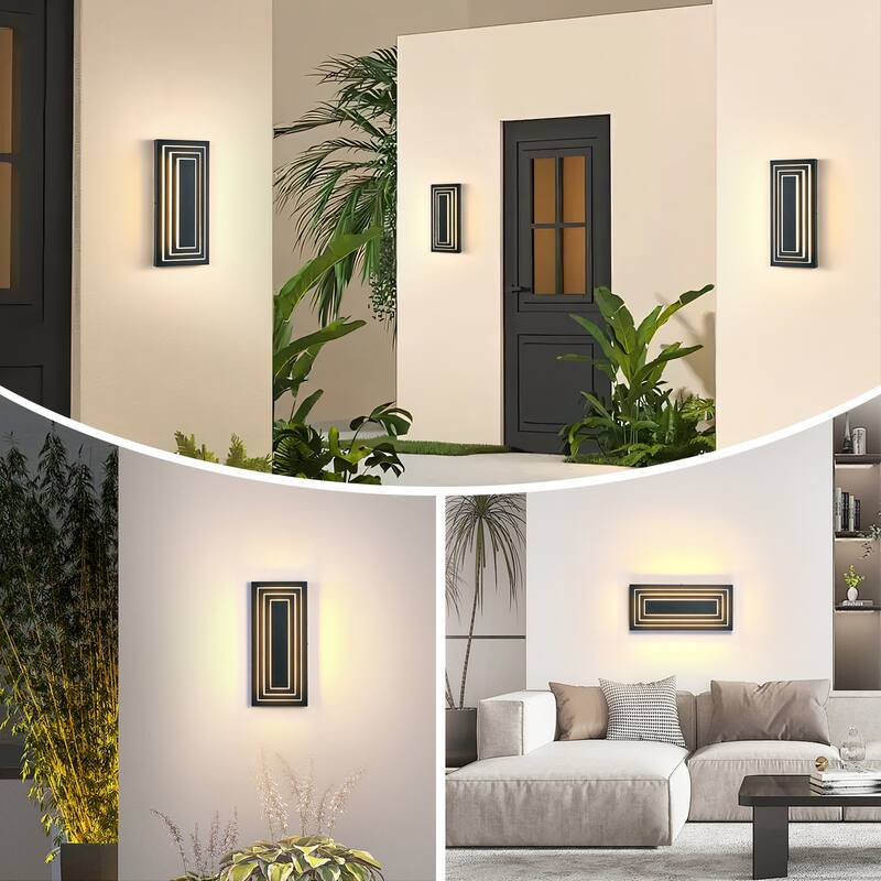 3-Tier 15.7 in Outdoor Light Fixture Black Exterior Wall Light LED Modern Wall Sconce Waterproof Outdoor Garage Lighting(2 Pack)