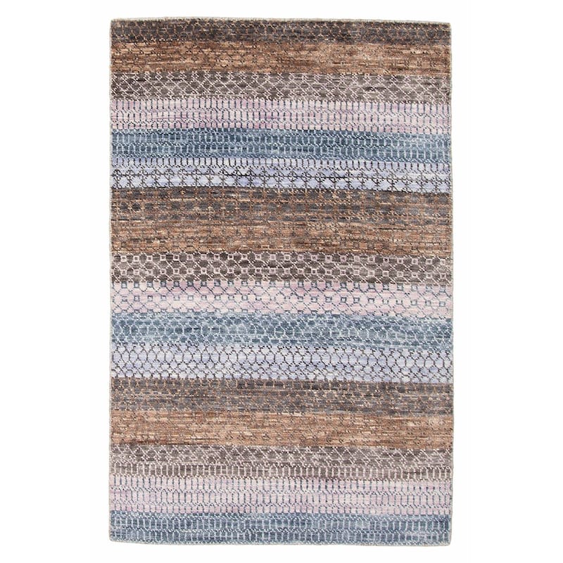 ECARPETGALLERY Hand-knotted Silk Shadow Dark Grey Wool Rug - 4'0 x 6'3 - Dark Grey - 4'0 x 6'3