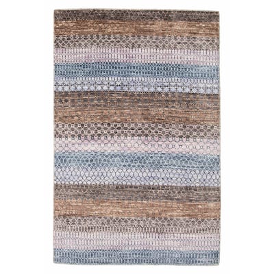 ECARPETGALLERY Hand-knotted Silk Shadow Dark Grey Wool Rug - 4'0 x 6'3