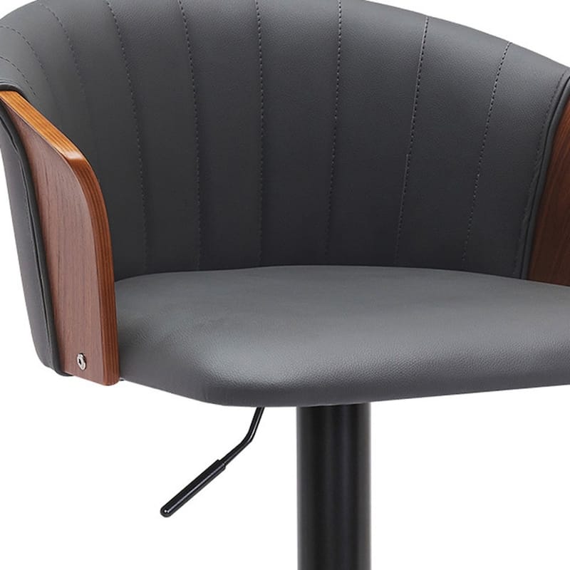 Faux Leather Adjustable Bar Stool with Arms, Swivel and Footrest - 21” x 20” x 41” (D x W x H)