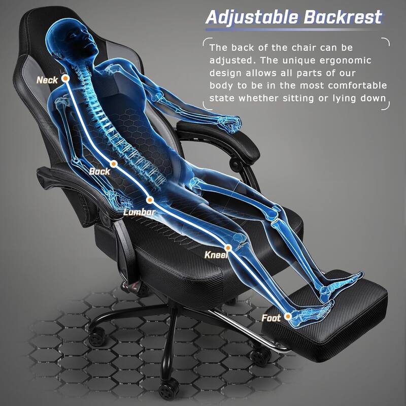 Bossin Gaming Chairs with Footrest, Big and Tall Chair 400 Capacity, Racing Style Computer Chair with Ergonomic Lumbar Support