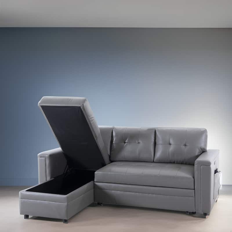 Convertible L-Shaped Sectional Sleeper Sofa with USB & Pull-Out Bed